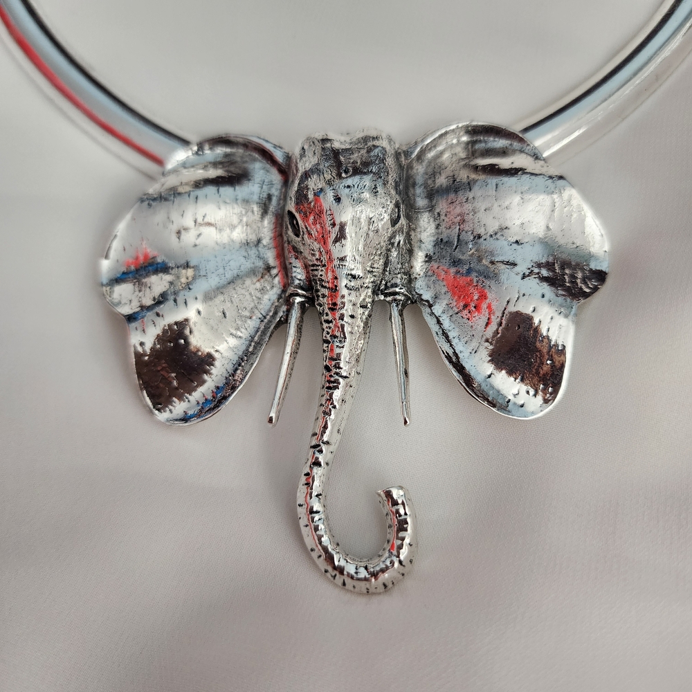 Silver Large Elephant Pendant Statement Necklace - image 2